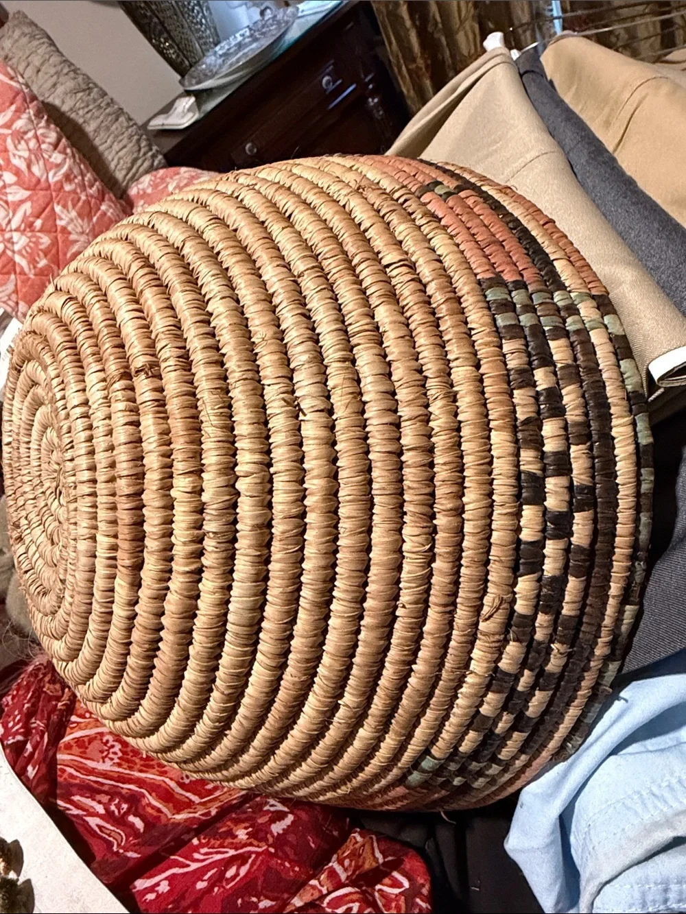 Handwoven Natural and Brown turquoise orange Basket very beautiful color